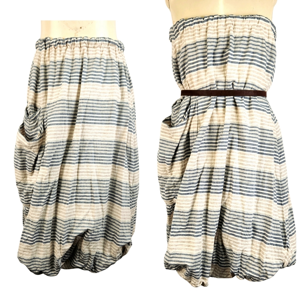 Krista Larson | Wearable Art | Blue Striped Bubble Skirt w/Pockets